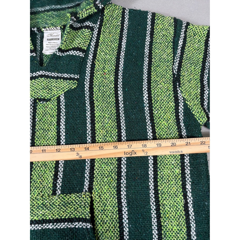 La Montana Baja Hoodie Mens Large Green Black Striped Mexican Drug Rug Pullover - Picture 4 of 9